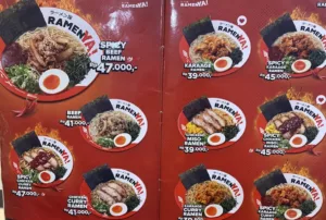 daftar menu Ramen Ya dan harga